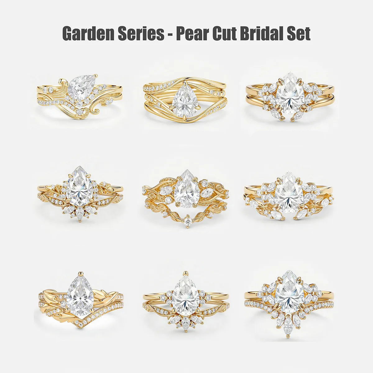 Garden Series - 1.25~1.5CT Pear Cut Moissanite Stackable Bridal Ring Set