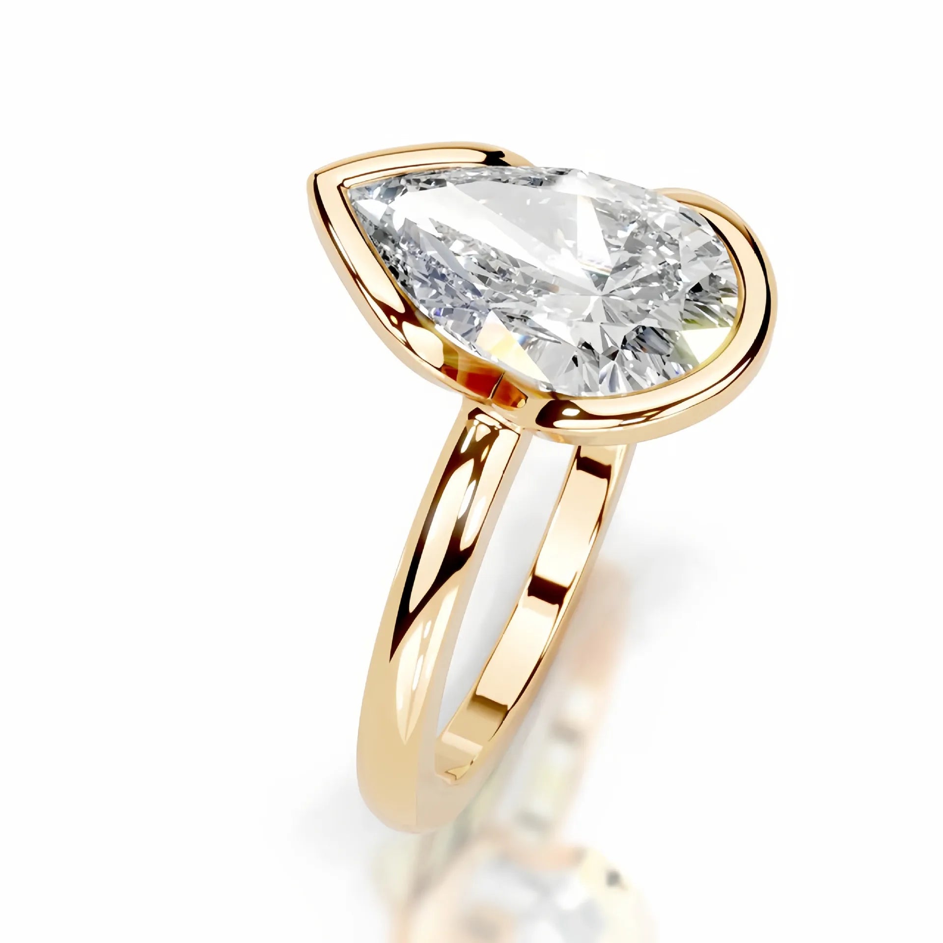 18K Gold Plated S925 Silver Half Bezel D Color 2CT Moissanite Wedding Ring