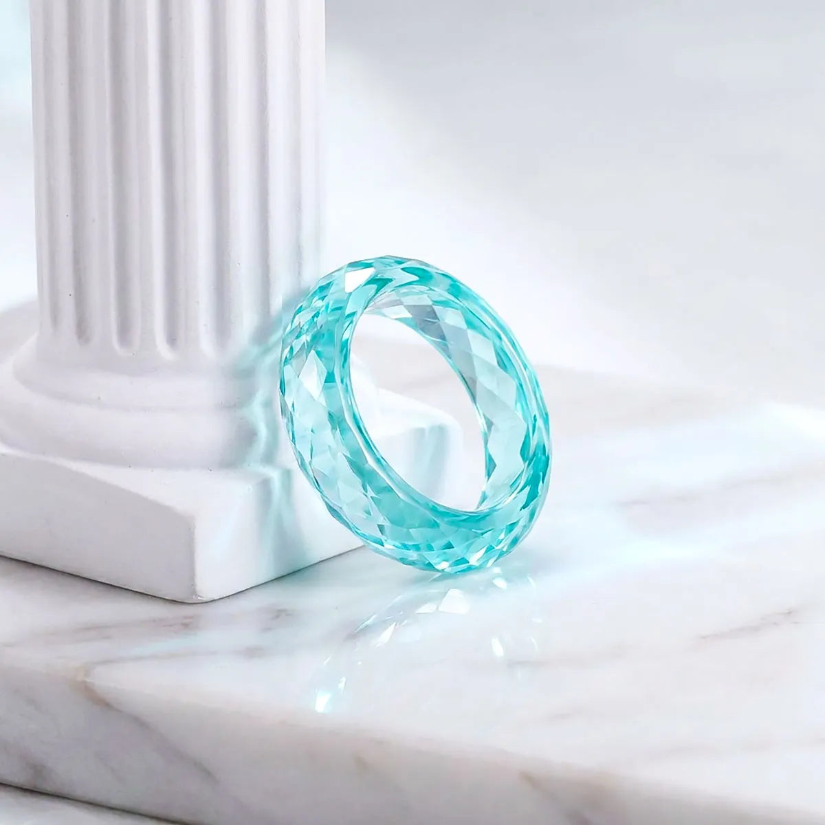 Solid Faceted Lab Grown Paraiba Band Ring All-Gem Zero Metal Fashion Ring| Customizable Unisex Finger Jewelry for Men & Women