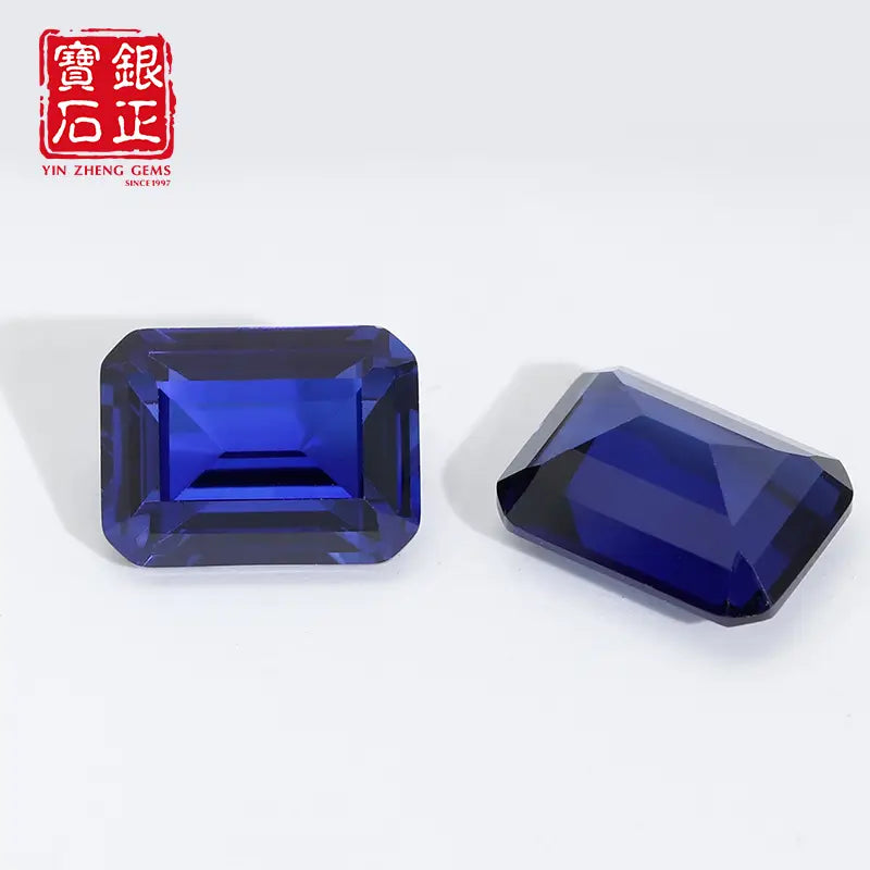 Flame Melted Royal Blue Sapphire Emerald Cut