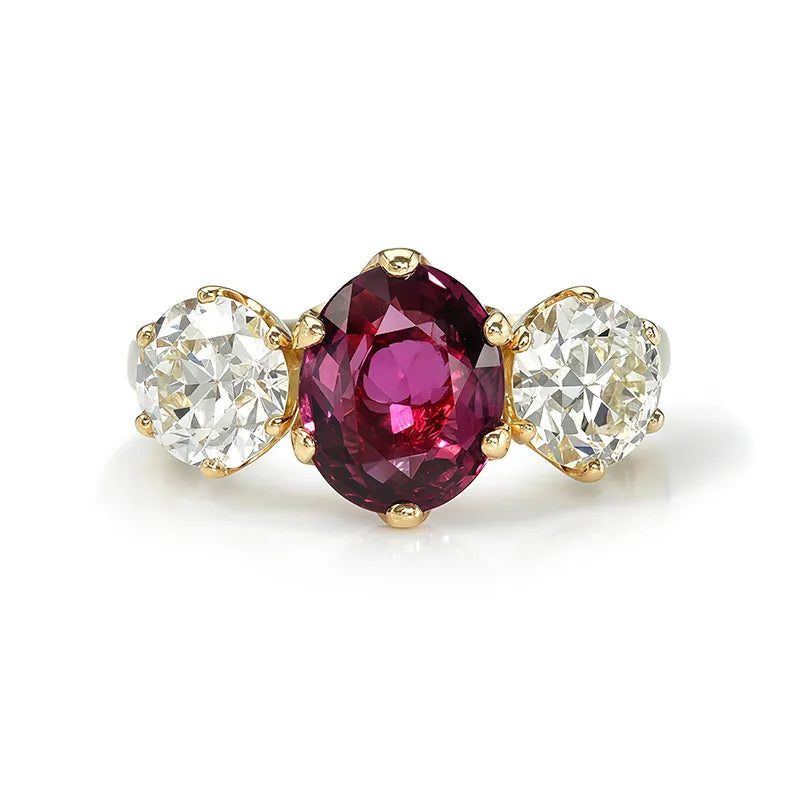 Luxury Three Stone Engagement Ring| 2CT Oval Egg Shape Moissanite| 18K Gold Plated S925 Sterling Silver