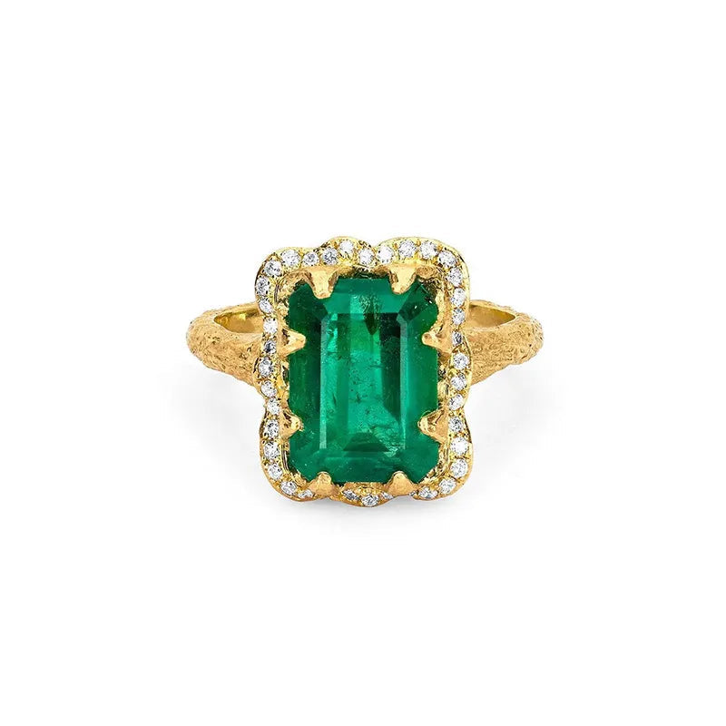 Luxury Large Carat Lab Grown Zambian Emerald Set| 18K Gold Plated S925 Silver Earrings Ring Necklace