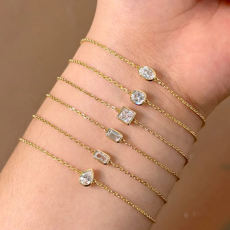 18K Gold Plated S925 Silver Thin Stack Bracelet| 0.5CT Bezel Set Moissanite