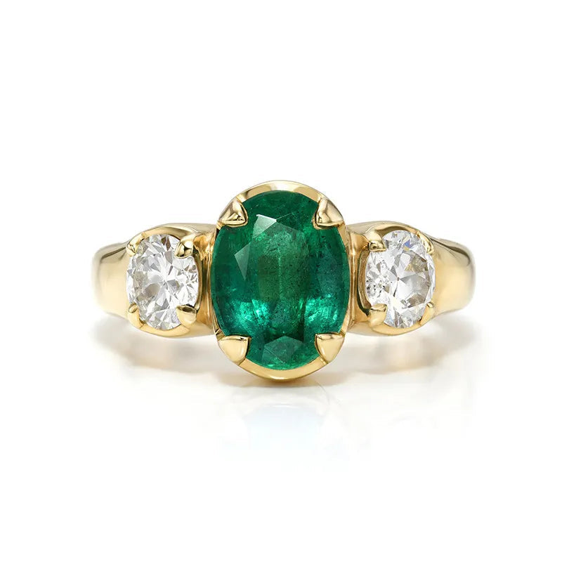 Luxury Lab Grown Emerald & Blue Sapphire Color Gemstone Ring| 18K Gold Plated S925 Sterling Silver