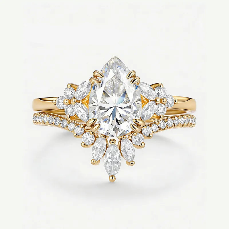 Garden Series - 1.25~1.5CT Pear Cut Moissanite Stackable Bridal Ring Set
