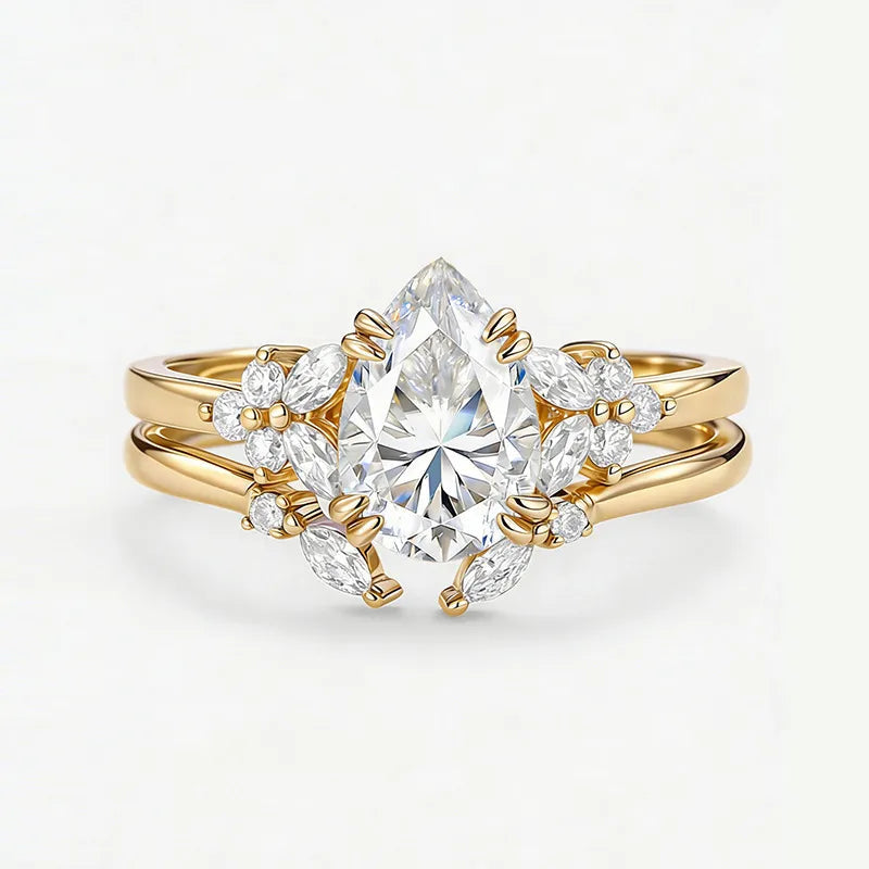 Garden Series - 1.25~1.5CT Pear Cut Moissanite Stackable Bridal Ring Set