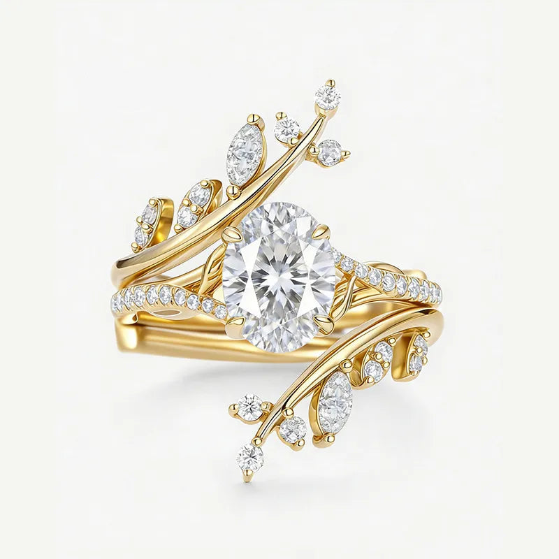 Garden Series - 1.5CT Oval Cut Moissanite Stackable Bridal Ring Set