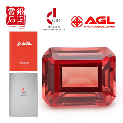 Flame Melted Lab Grown Paparacha Emerald Cut