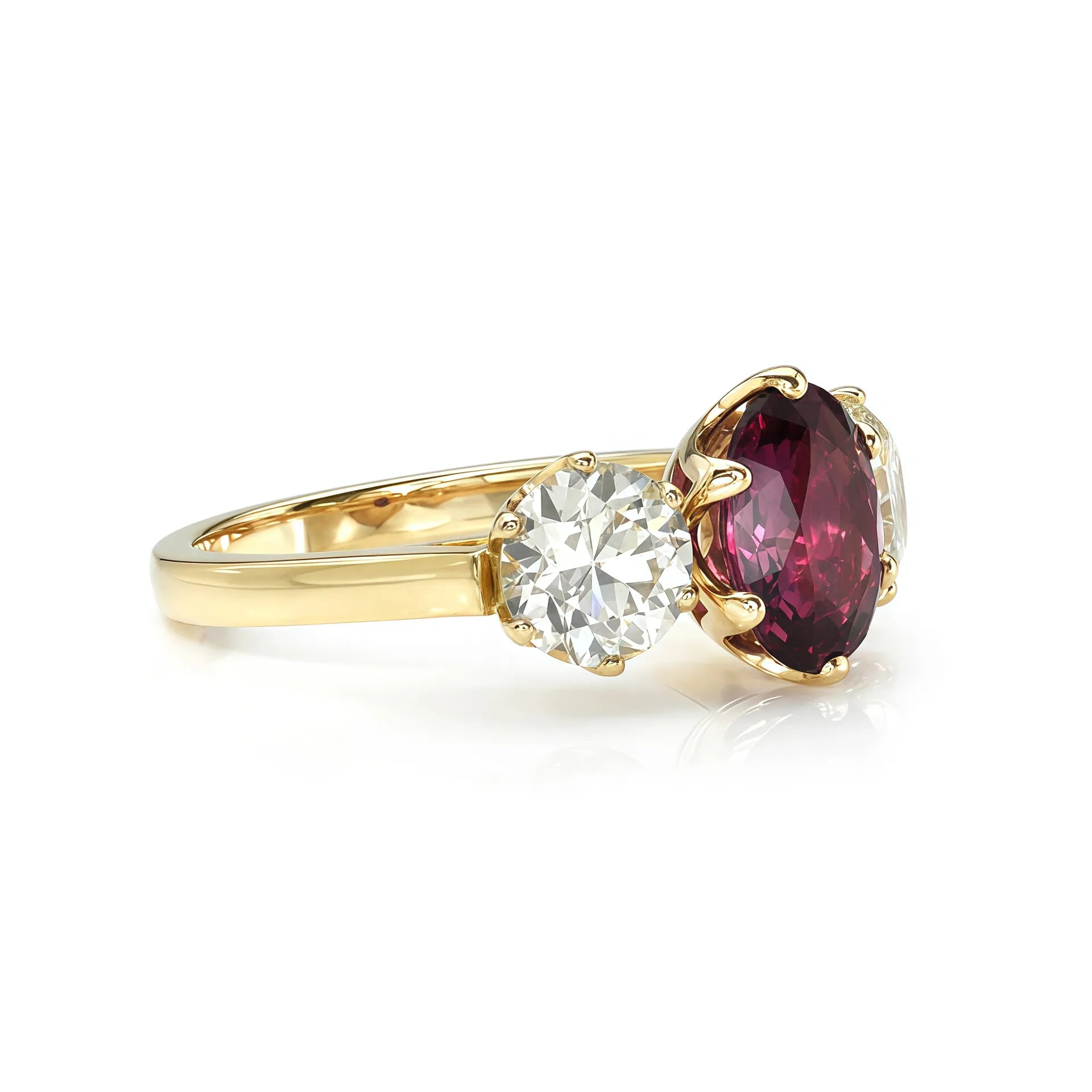 Luxury Three Stone Engagement Ring| 2CT Oval Egg Shape Moissanite| 18K Gold Plated S925 Sterling Silver