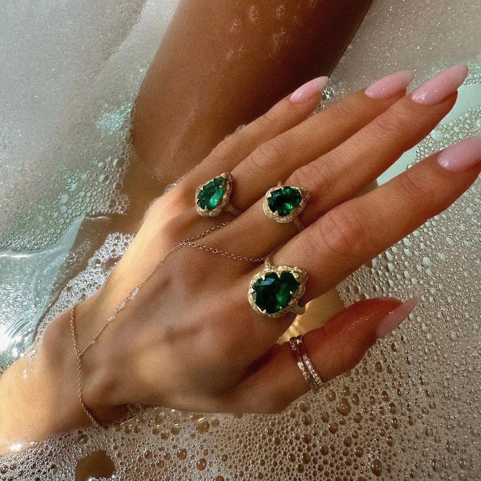 Luxury Lab Grown Zambian Emerald Pear Shape Ring| S925 Sterling Silver 18K Gold Plated Stackable Band Ring Set for Women