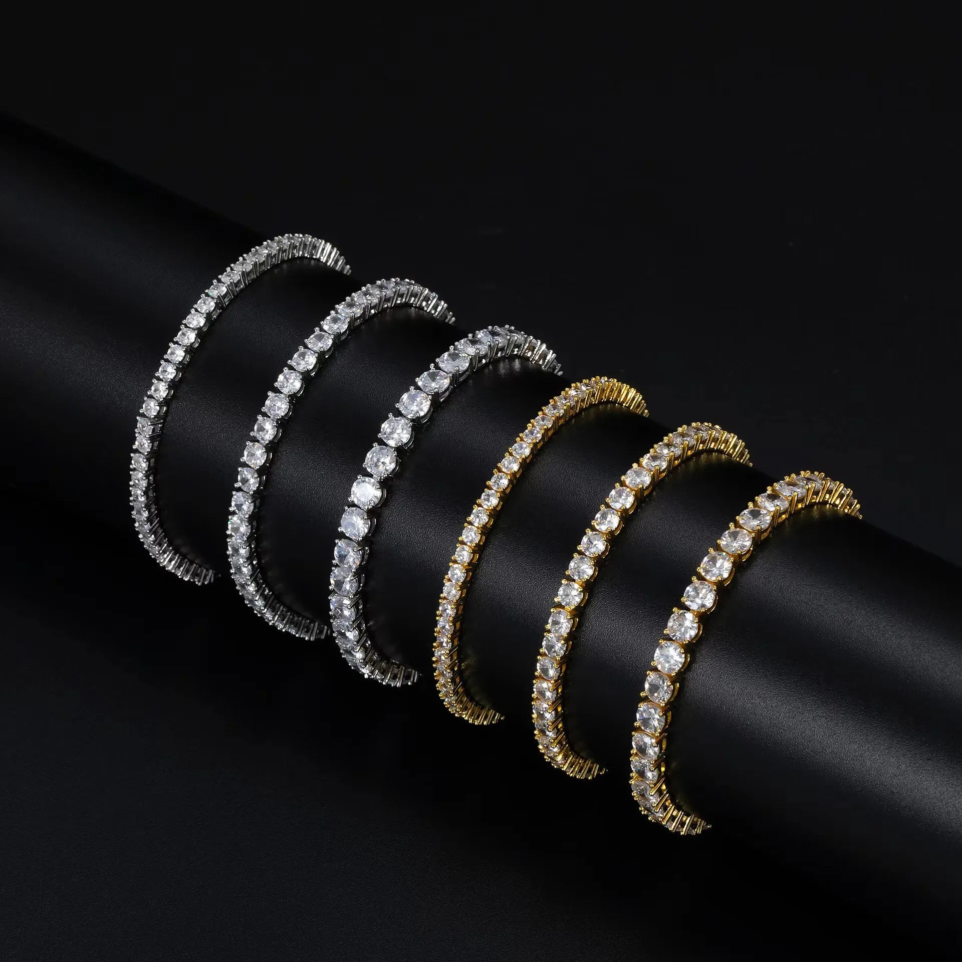 2-6.5mm Full Iced Moissanite Tennis Bracelet S925 Silver Gold Plated Trendy Hip Hop Jewelry