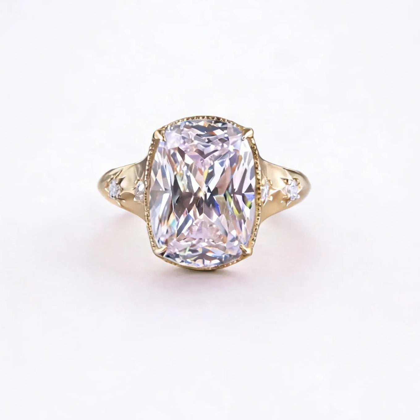 10CT Elongated Cushion Moissanite Ring| Elegant Daily Gold Tone S925 Sterling Silver Women Ring