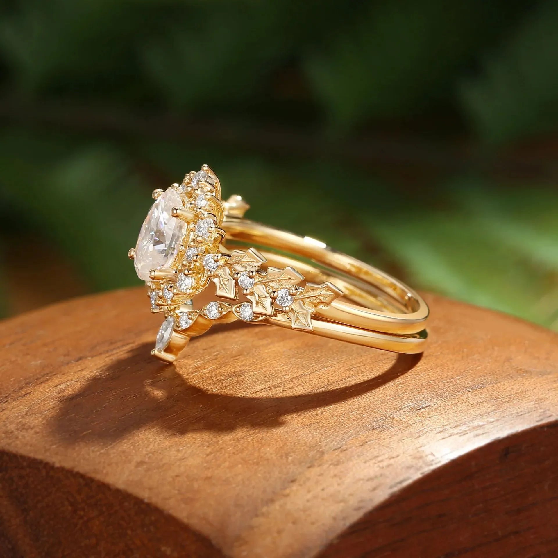Vintage Lab Grown Fanta Sapphire Stack Wedding Ring Set| 18K Gold Plated S925 Silver