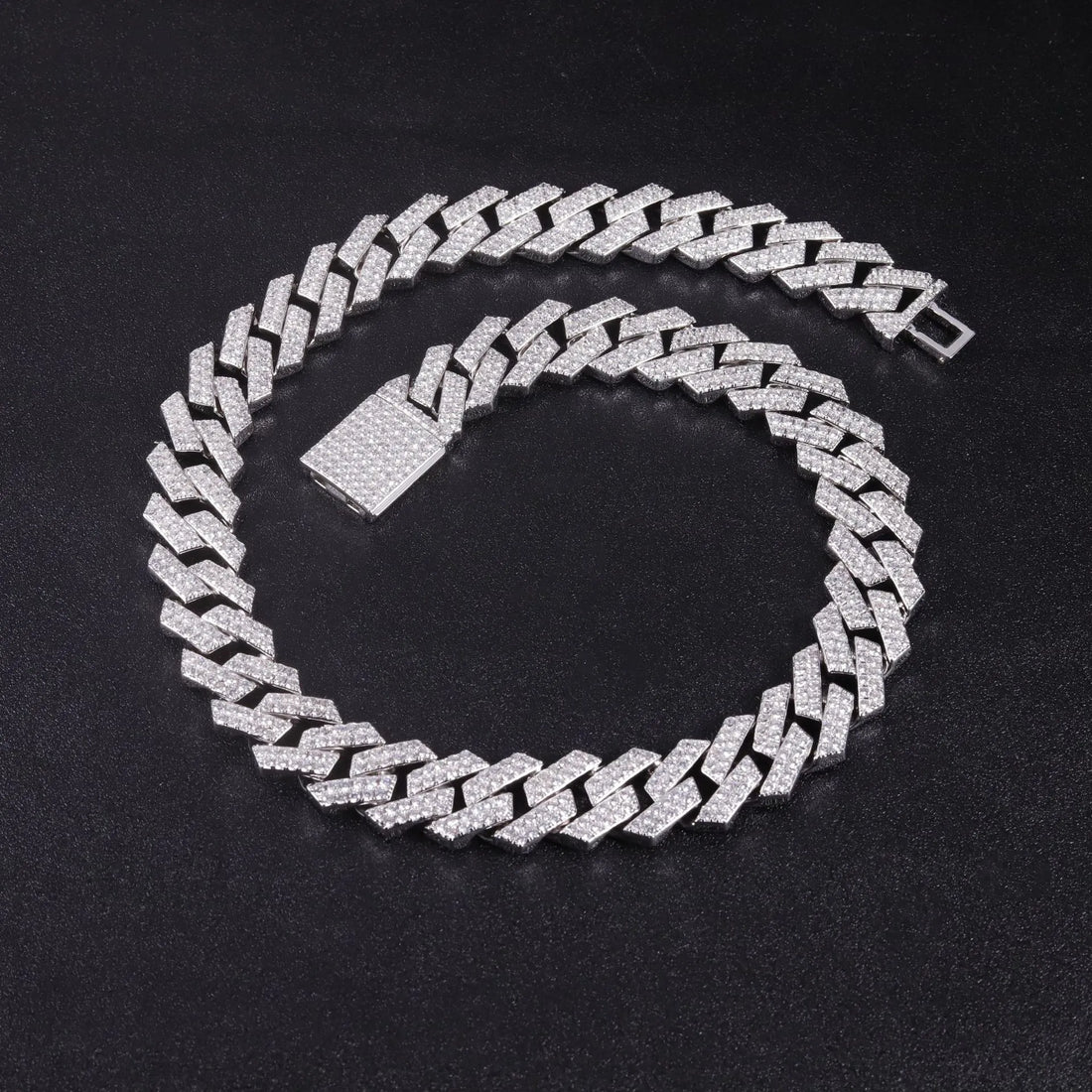18mm Two Rows Moissanite Cuban Necklace S925 Silver Fine Craft Rhombic Hip Hop Chain