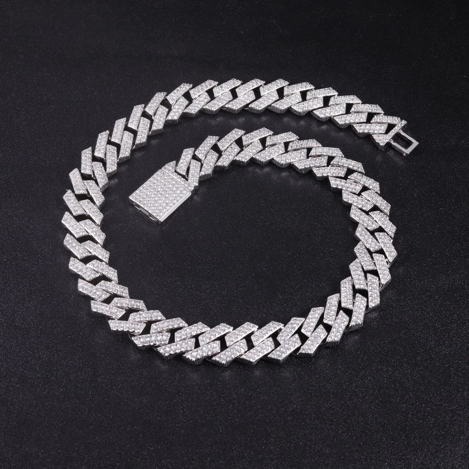 18mm Two Rows Moissanite Cuban Necklace S925 Silver Fine Craft Rhombic Hip Hop Chain