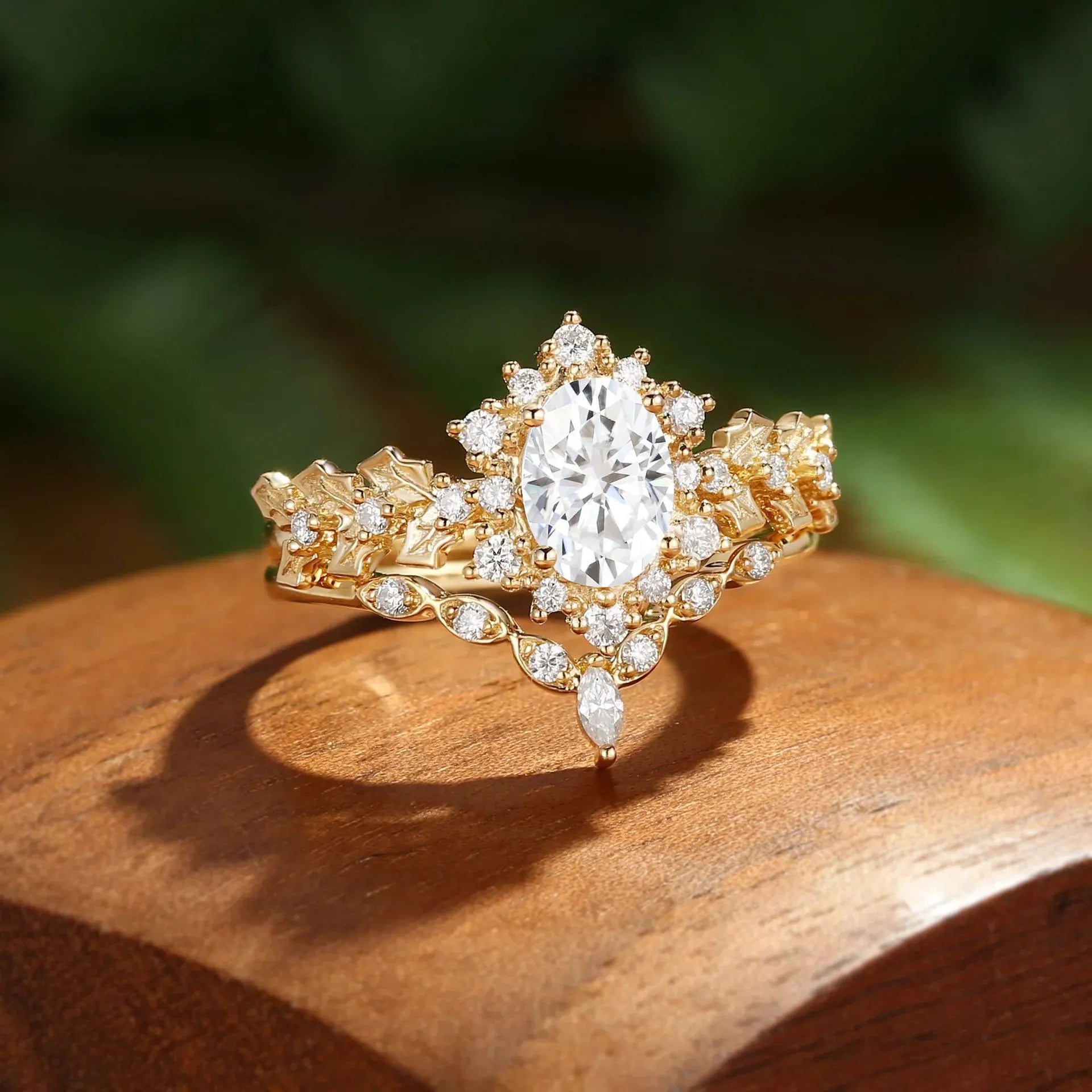 Vintage Lab Grown Fanta Sapphire Stack Wedding Ring Set| 18K Gold Plated S925 Silver