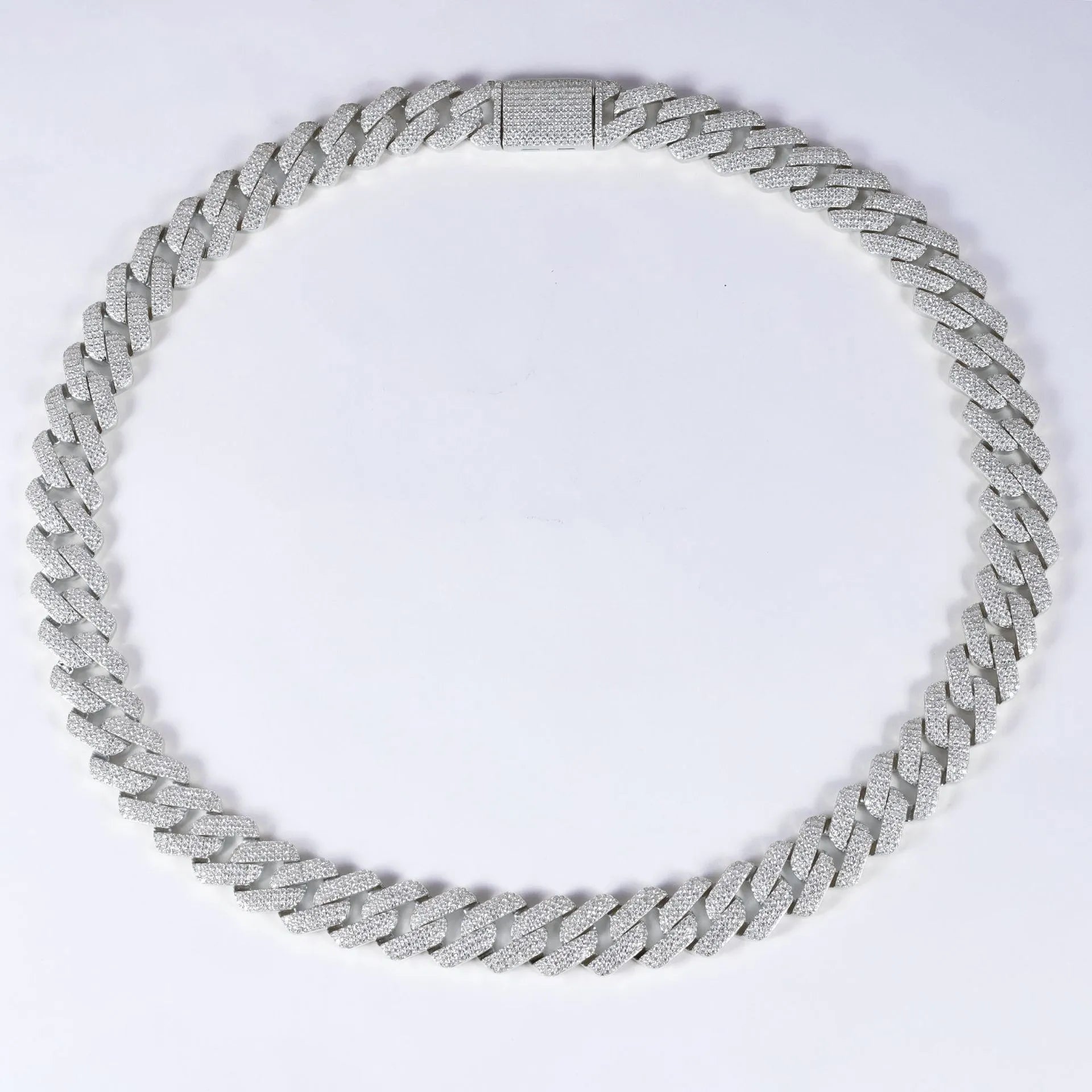Trendy Hip Hop Full Iced Cuban Link Necklace| 15mm Wide S925 Sterling Silver Cubic Zirconia Men Chain