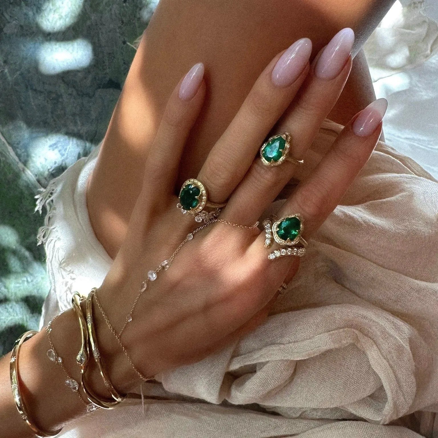Luxury Lab Grown Zambian Emerald Pear Shape Ring| S925 Sterling Silver 18K Gold Plated Stackable Band Ring Set for Women