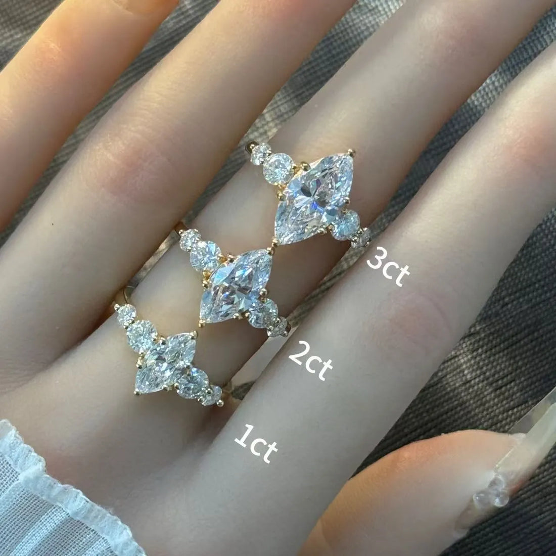 1/2/3 CT Marquise Three Stone Wedding Ring| Minimal Luxury 18K Gold Plated S925 Sterling Silver Moissanite Ring