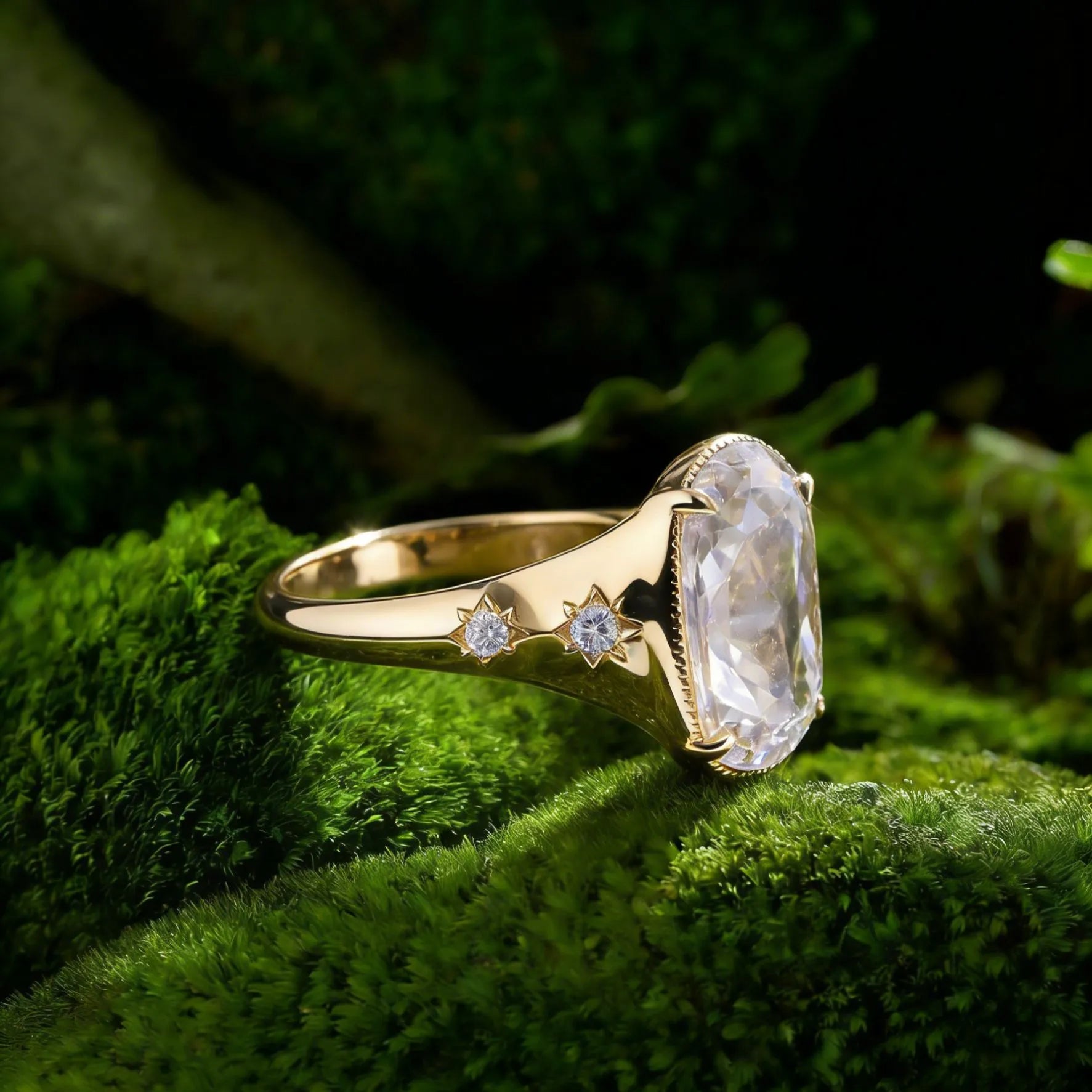 10CT Elongated Cushion Moissanite Ring| Elegant Daily Gold Tone S925 Sterling Silver Women Ring