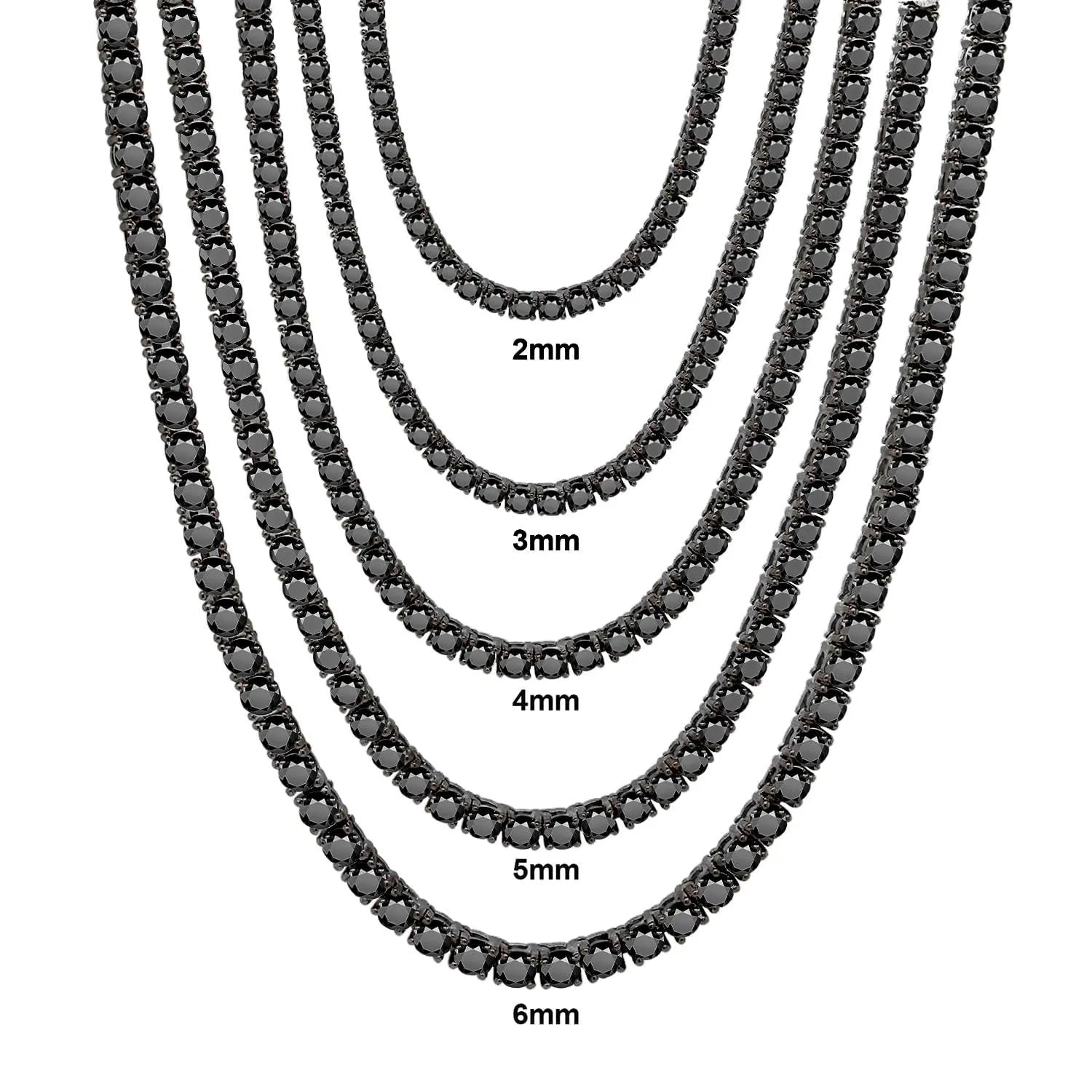 Unique Black Moissanite Tennis Chain| 2-6.5mm S925 Sterling Silver Dark Hip Hop Jewelry| Convertible Necklace & Bracelet