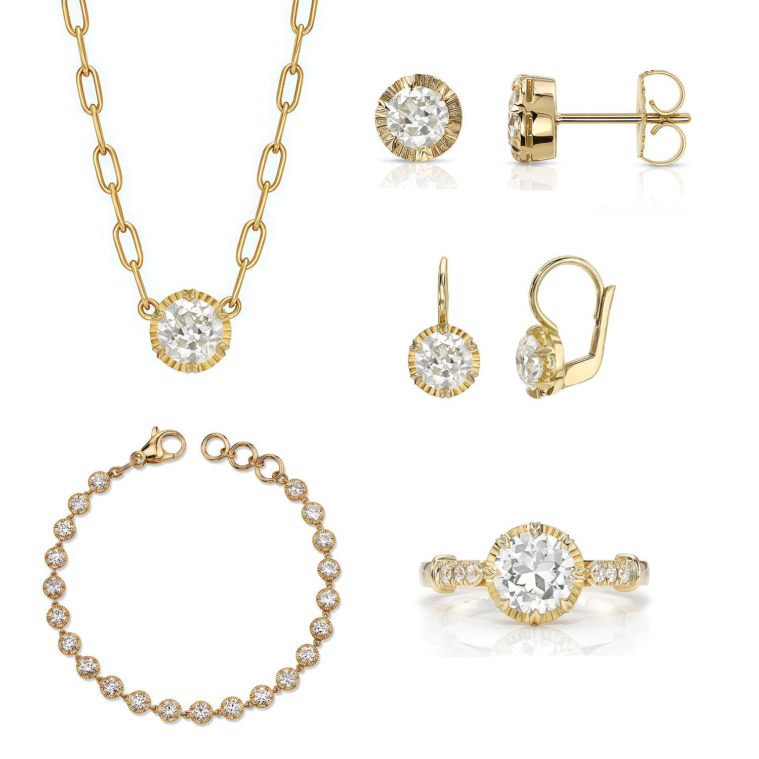 Luxury Moissanite Ring Bracelet Necklace Earring Set S925 Silver