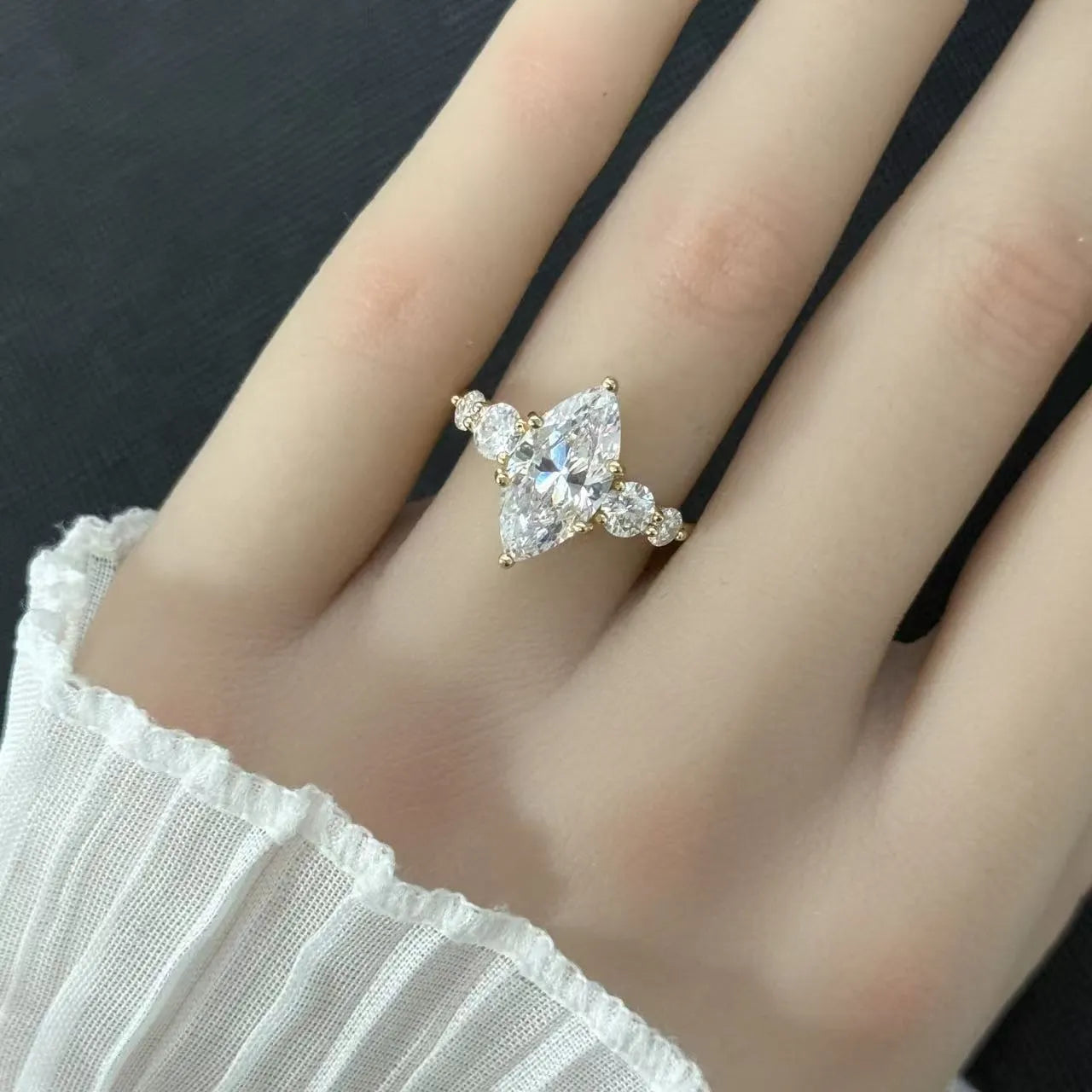 1/2/3 CT Marquise Three Stone Wedding Ring| Minimal Luxury 18K Gold Plated S925 Sterling Silver Moissanite Ring