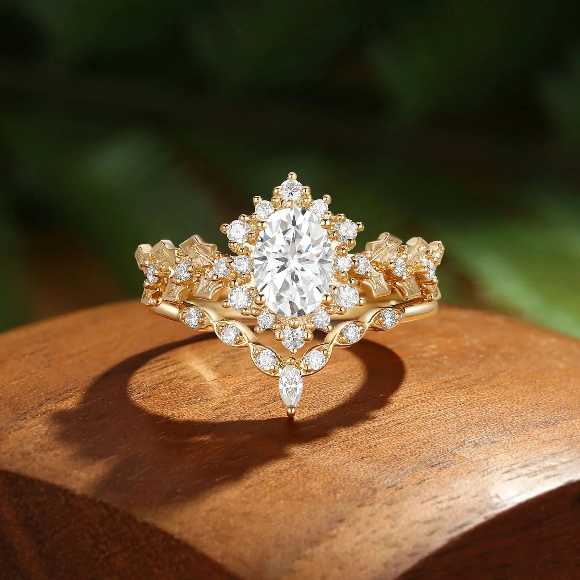 Vintage Lab Grown Fanta Sapphire Stack Wedding Ring Set| 18K Gold Plated S925 Silver