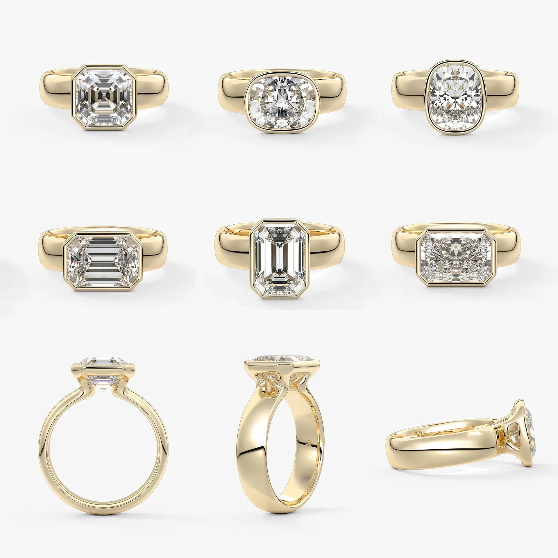 Wide Band Bezel Set 2CT Moissanite Ring | 18K Gold Plated S925 Silver Unisex