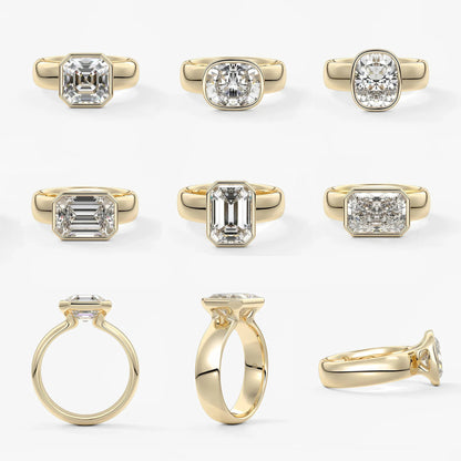 Wide Band Bezel Set 2CT Moissanite Ring | 18K Gold Plated S925 Silver Unisex
