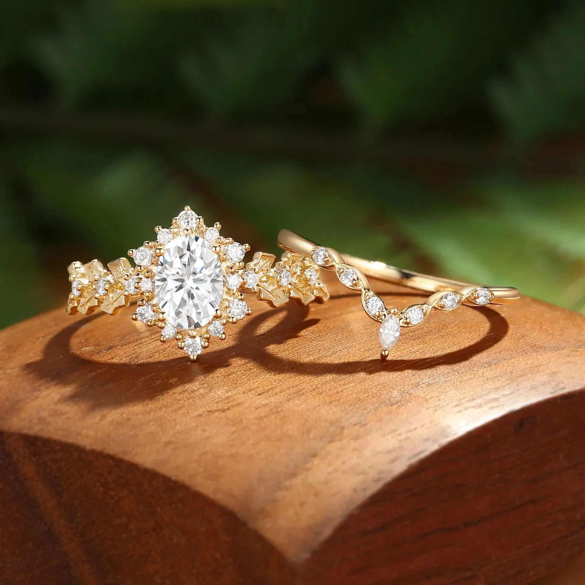 Vintage Lab Grown Fanta Sapphire Stack Wedding Ring Set| 18K Gold Plated S925 Silver