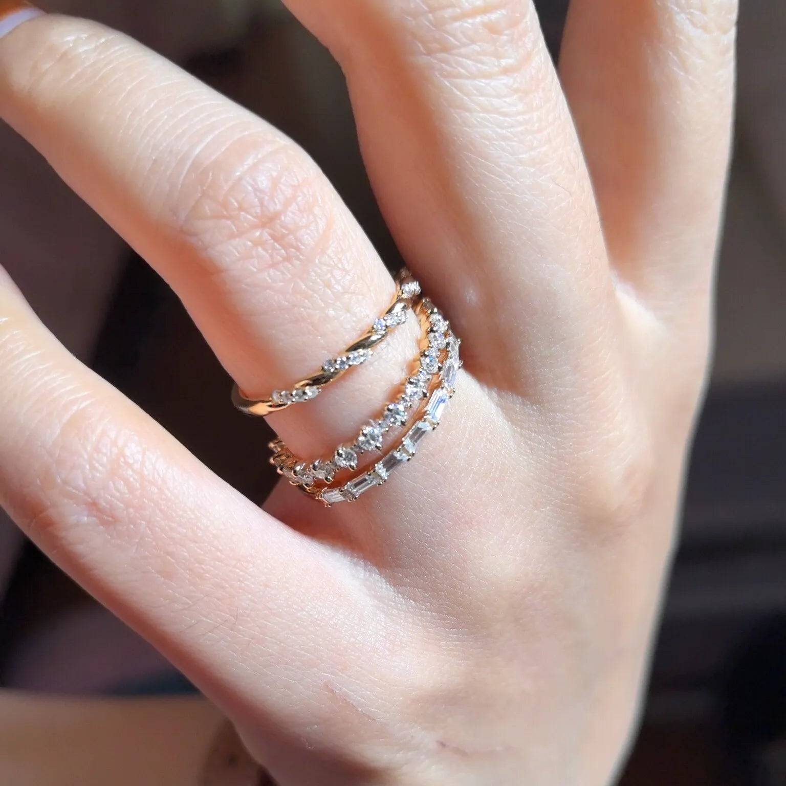 Hot Selling Elegant Stackable Band Ring Set | Niche Light Luxury Fashion Gold Plated S925 Sterling Silver Moissanite Rings