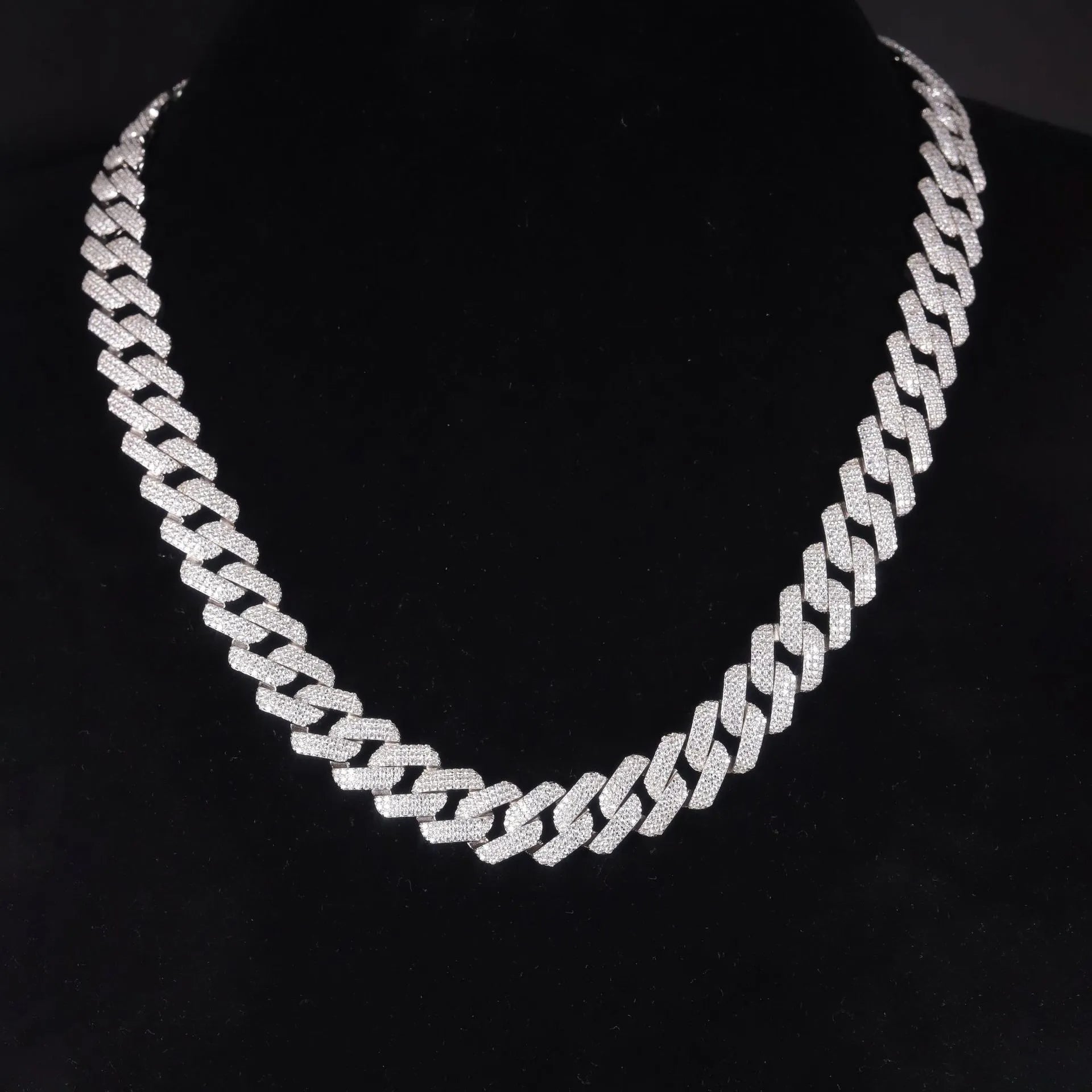 Trendy Hip Hop Full Iced Cuban Link Necklace| 15mm Wide S925 Sterling Silver Cubic Zirconia Men Chain