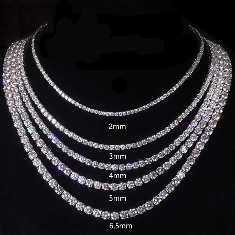 2-6.5mm Full Pave Moissanite Tennis Chain | Hip Hop S925 Silver Necklace