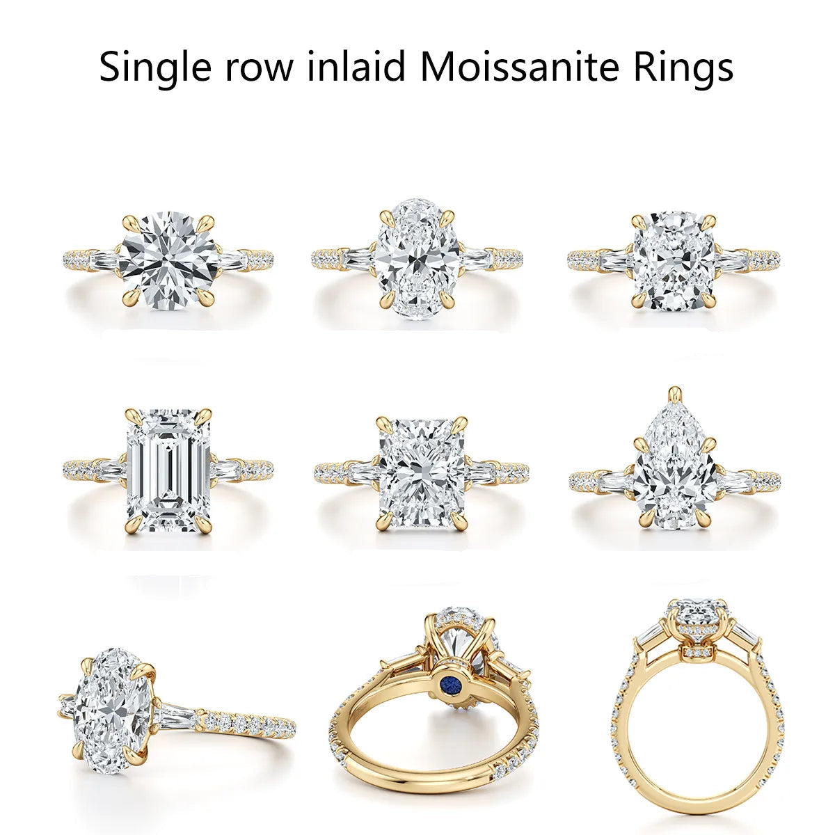 2CT Three Stone Moissanite Ring Women | 18K Gold Plated S925 Silver Luxury Engagement Ring
