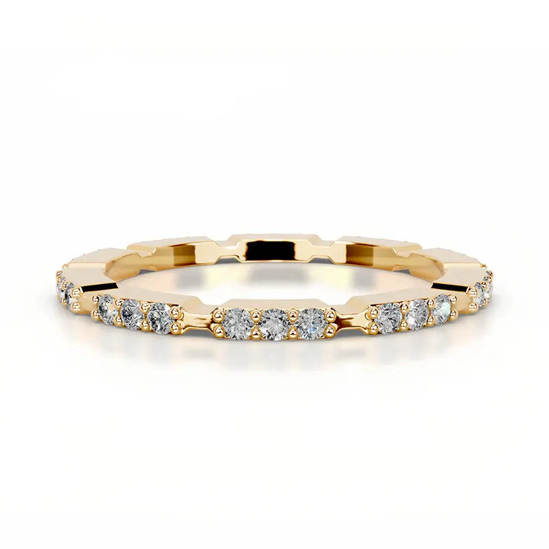 Bestseller Light Luxury Stackable Band Ring| Full Pave Moissanite Ring Made of 18K Gold Plated S925 Sterling Silver