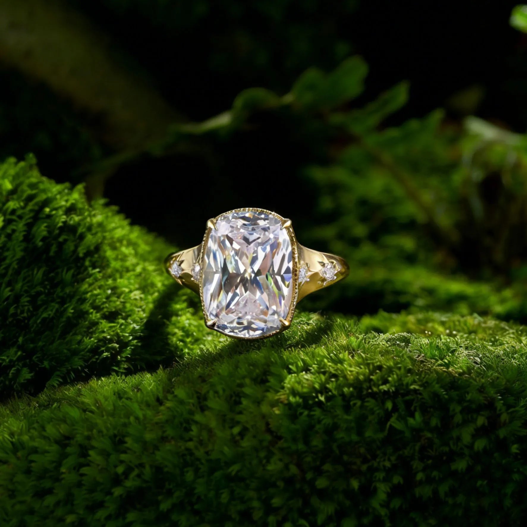 10CT Elongated Cushion Moissanite Ring| Elegant Daily Gold Tone S925 Sterling Silver Women Ring