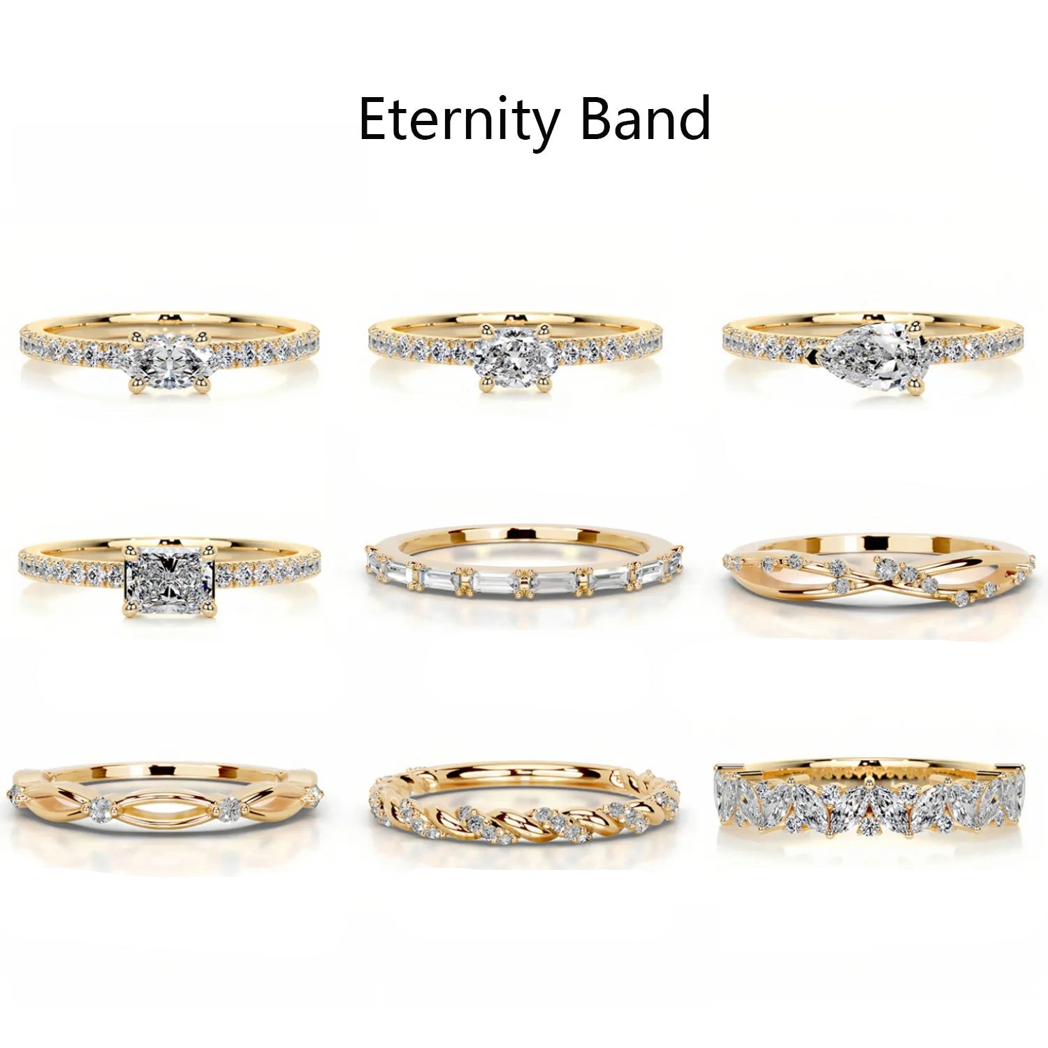 Hot Selling Elegant Stackable Band Ring Set | Niche Light Luxury Fashion Gold Plated S925 Sterling Silver Moissanite Rings
