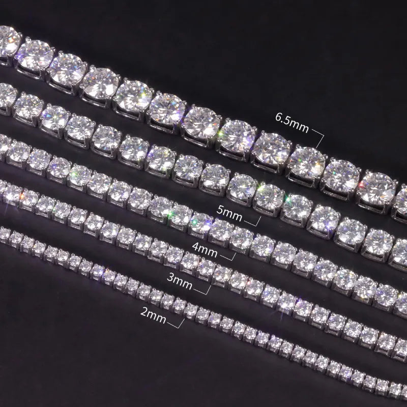 2-6.5mm Full Iced Moissanite Tennis Bracelet S925 Silver Gold Plated Trendy Hip Hop Jewelry