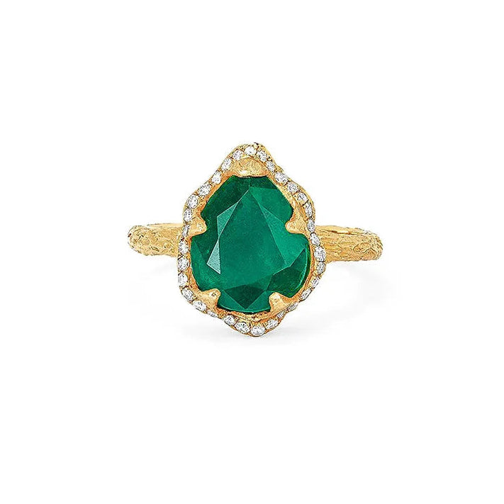 Luxury Lab Grown Zambian Emerald Pear Shape Ring| S925 Sterling Silver 18K Gold Plated Stackable Band Ring Set for Women