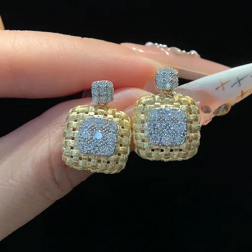 18K Gold Lab Grown Diamond Woven Straw Earrings