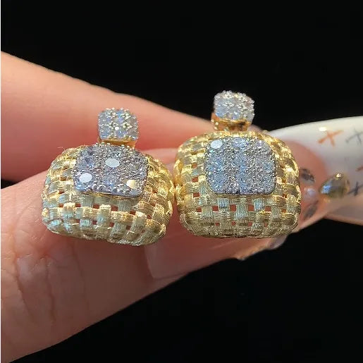 18K Gold Lab Grown Diamond Woven Straw Earrings