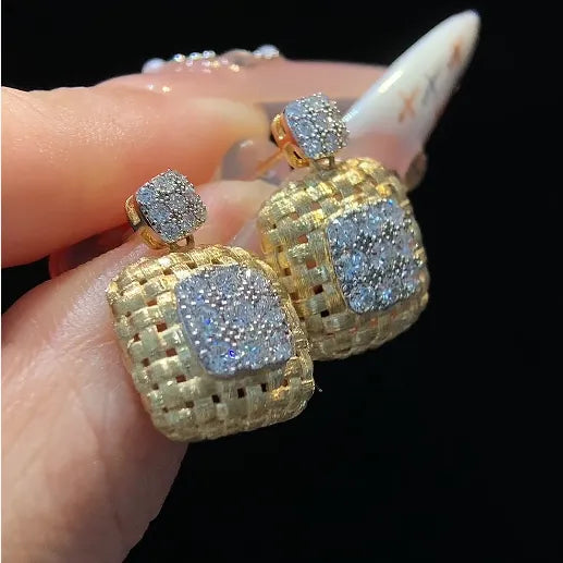 18K Gold Lab Grown Diamond Woven Straw Earrings