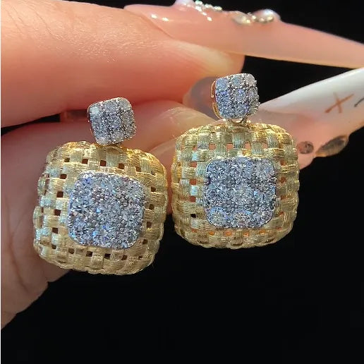 18K Gold Lab Grown Diamond Woven Straw Earrings