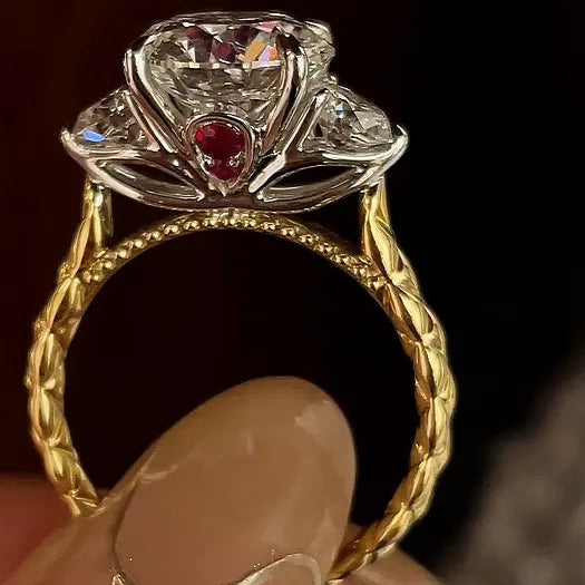 18K Gold Round Lab Diamond & Lab Ruby Ring IGI VS1 E Color