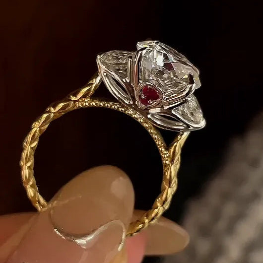 18K Gold Round Lab Diamond & Lab Ruby Ring IGI VS1 E Color