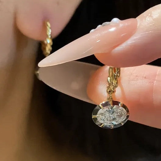 18K Gold Oval Lab Diamond Hook Earrings