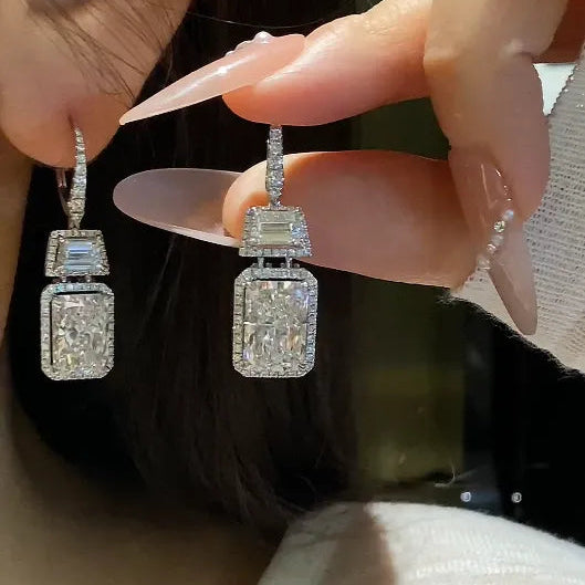 18K Gold Radiant Lab Diamond Drop Earrings IGI VVS2 F Color
