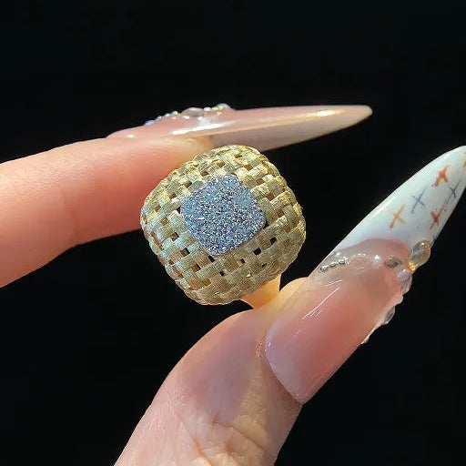 18K Braided Brushed Lab Diamond Ring