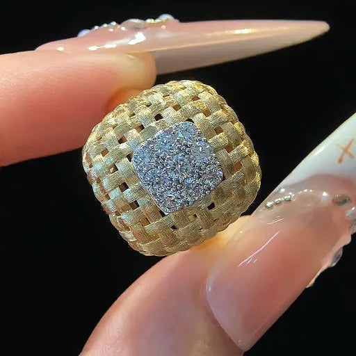 18K Braided Brushed Lab Diamond Ring
